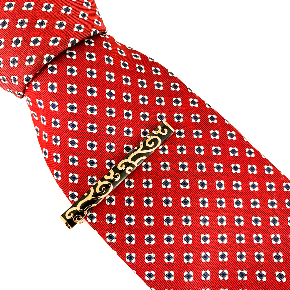 Černo - zlatý set - spona na kravatu a manžetové knoflíčky Vintage 