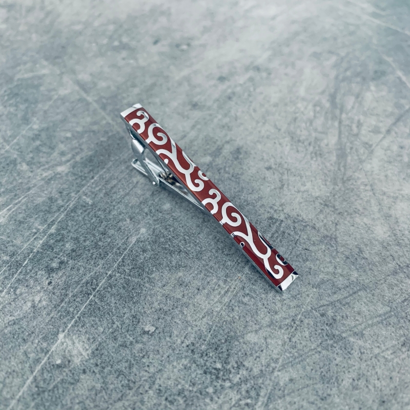 Stříbrno - hnědá spona na kravatu Vintage 