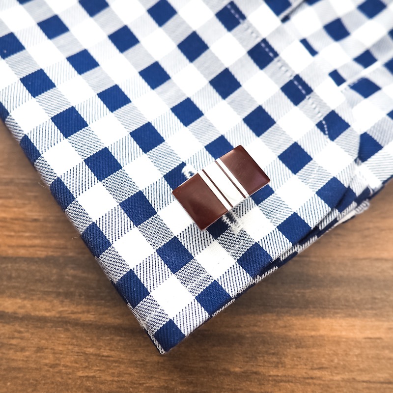 Hnědo - stříbrný set - spona na kravatu a manžetové knoflíčky Stripe 