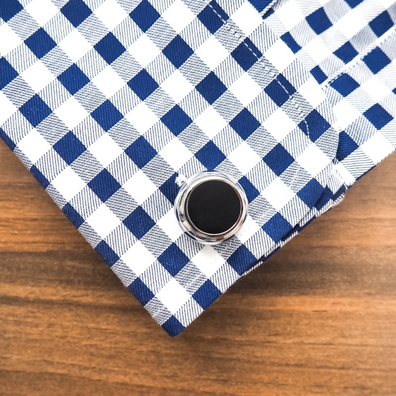 Černo - stříbrný set - spona na kravatu a manžetové knoflíčky Black round 