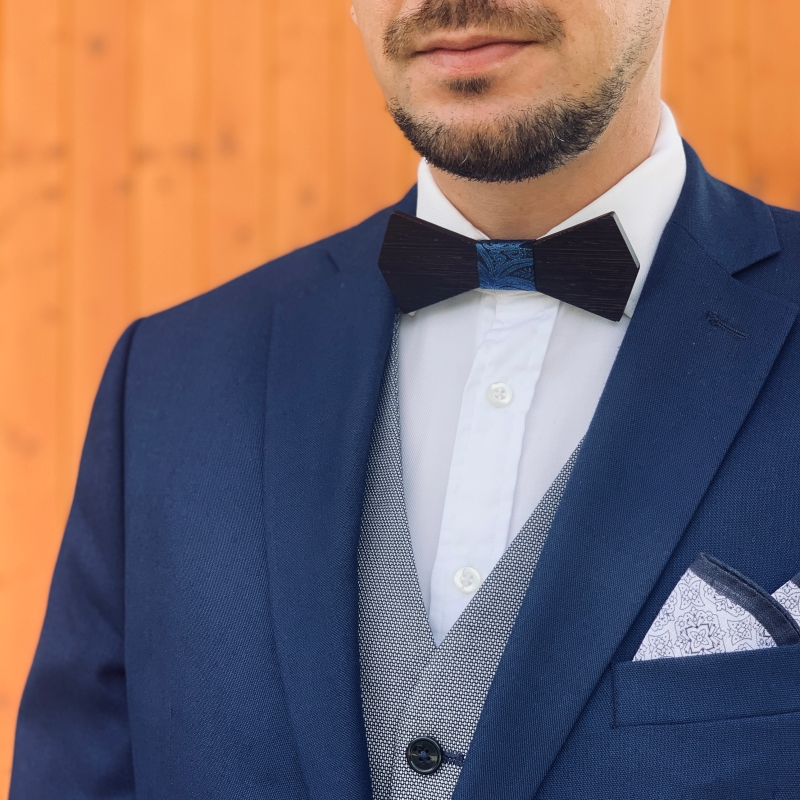 Dřevěný pánský motýlek Slim Blue vintage 