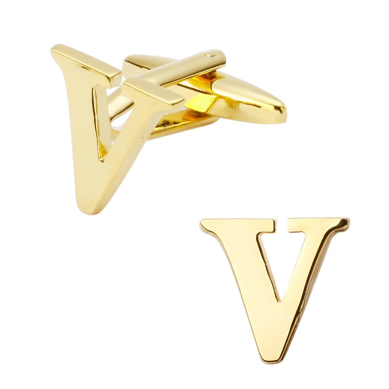 Manžetový knoflíček zlatý Iniciál V - malý 