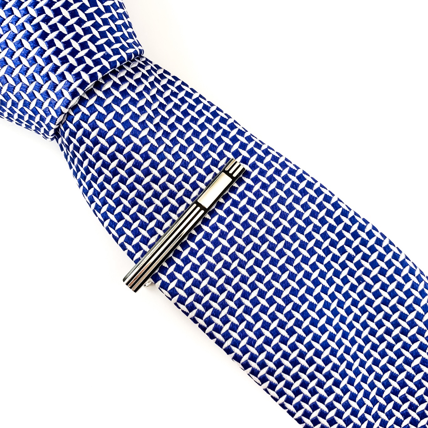 Černo - stříbrný set - spona na kravatu a manžetové knoflíčky Stripes