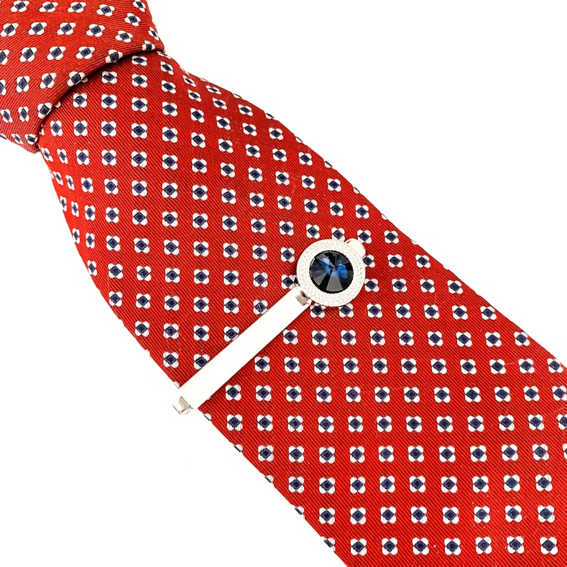 Stříbrno - modrý set - spona na kravatu a manžetové knoflíčky Circle blue crystal