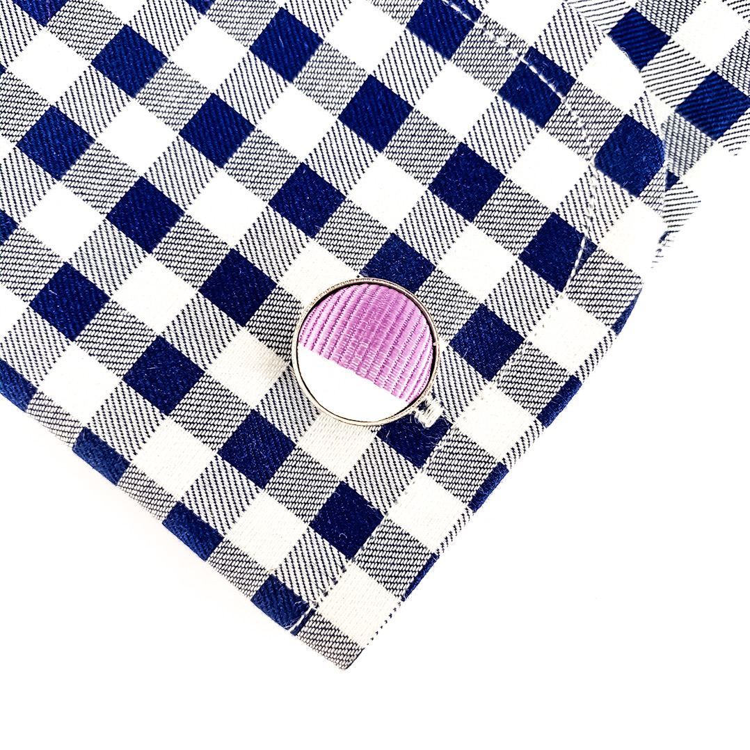 Fialovo - bílý set kravata, kapesník a manžetové knoflíčky Stripe 