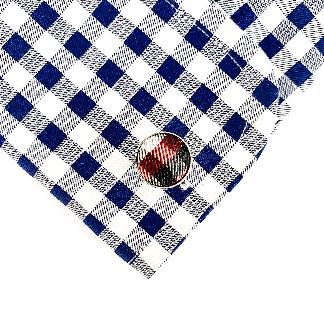 Rudo - stříbrno - černý set kravata, kapesník a manžetové knoflíčky Kostičky 