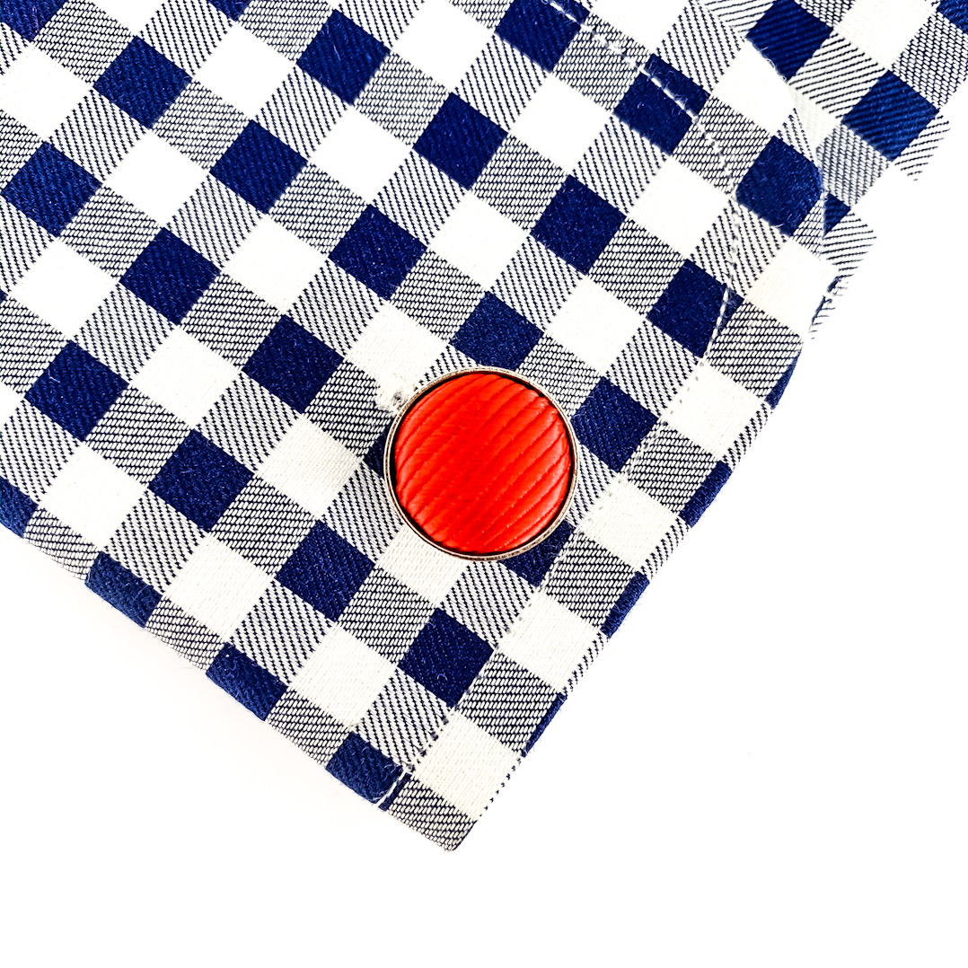 Červeno - oranžový set kravata, kapesník a manžetové knoflíčky Big dot