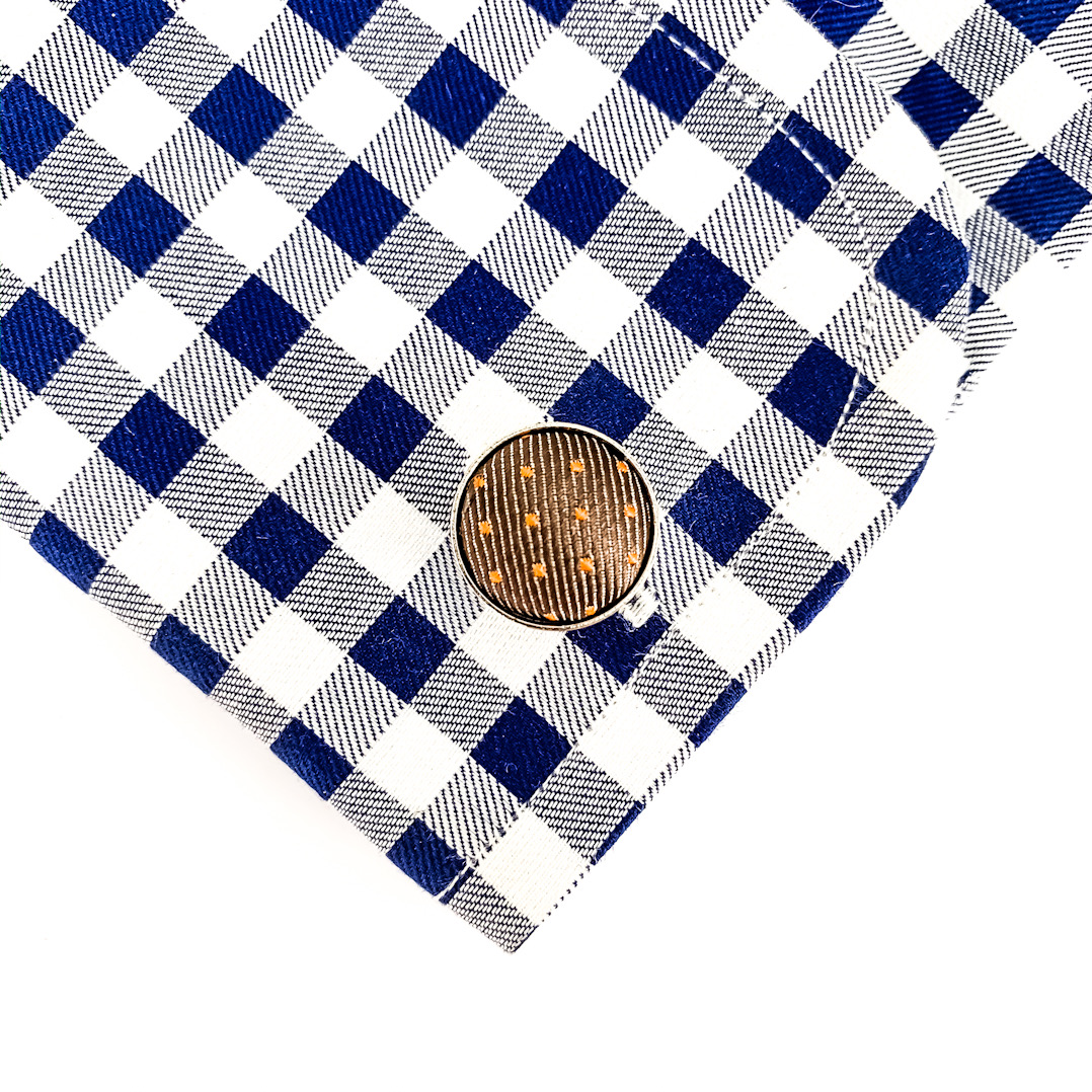 Hnědo - oranžový set kravata, kapesník a manžetové knoflíčky Small dot