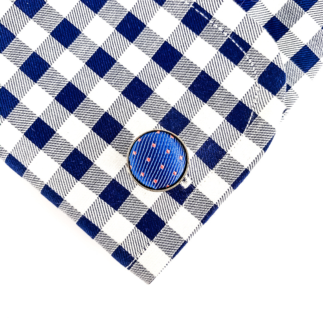 Modro - růžový set kravata, kapesník a manžetové knoflíčky Small dot