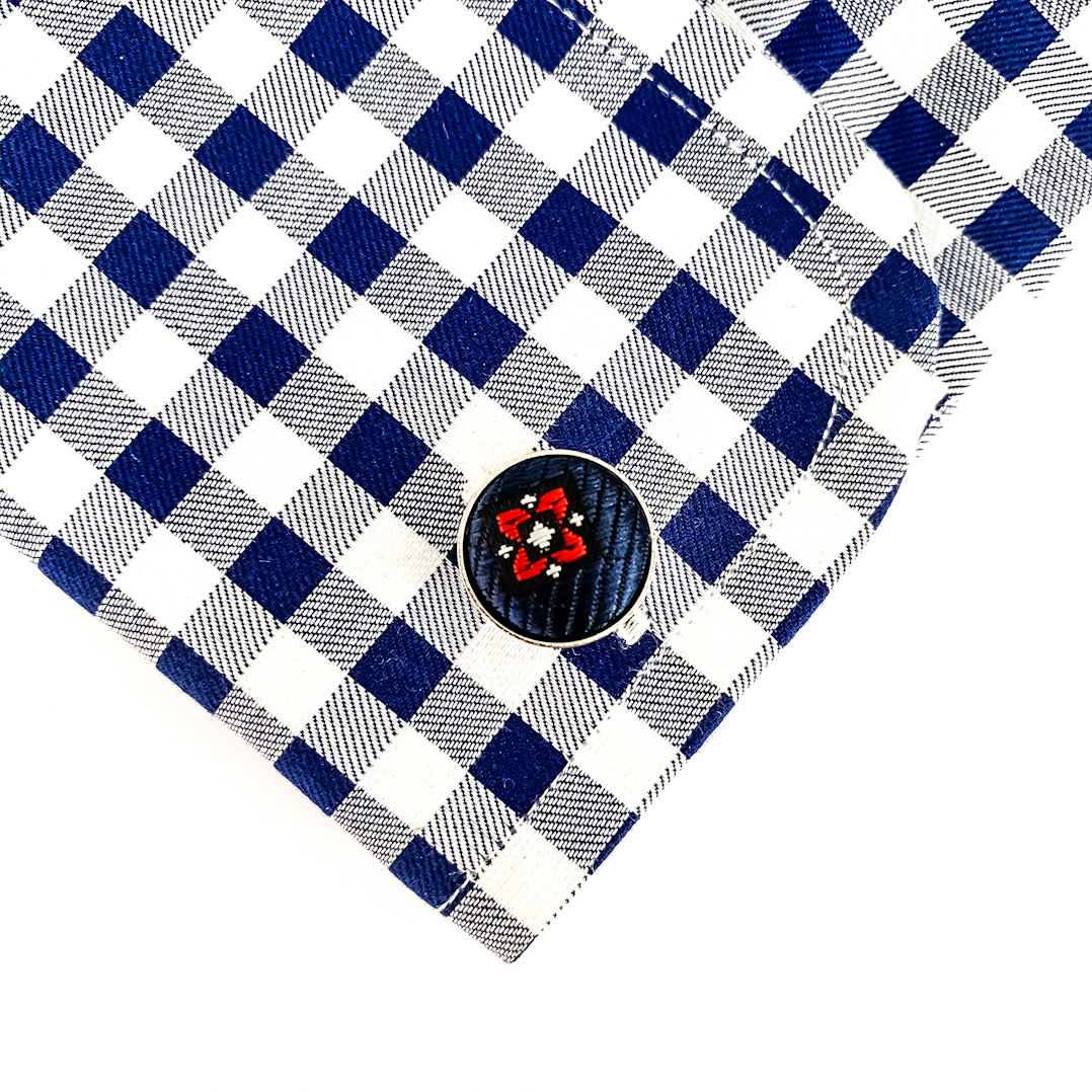 Modrý set kravata, kapesník a manžetové knoflíčky Emblems