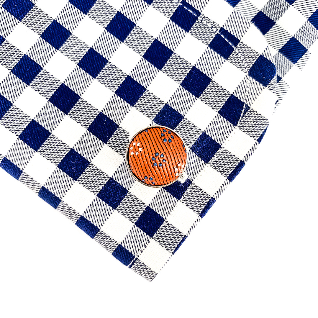 Oranžový set kravata, kapesník a manžetové knoflíčky Flowee