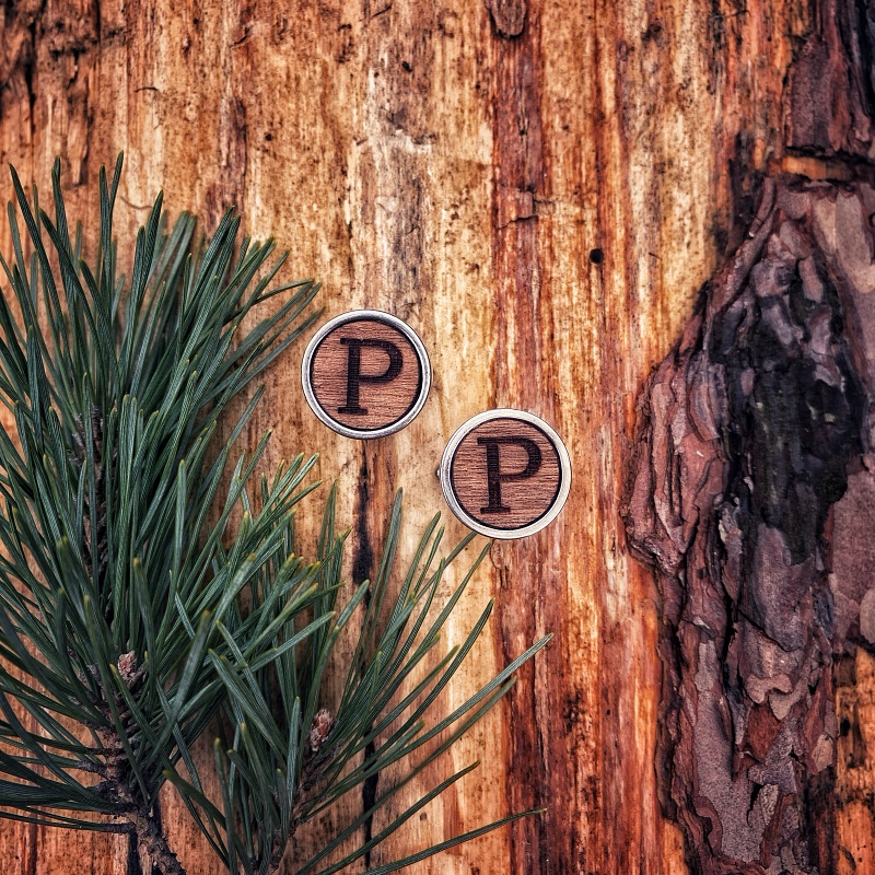 Dřevěné manžetové knoflíčky Wood Iniciál P