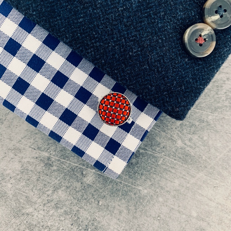 Červený set - motýlek + kapesník + manžetové knoflíčky Kostičky 