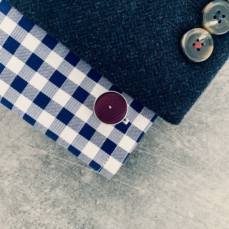 Fialový set - motýlek + kapesník + manžetové knoflíčky Tečky 