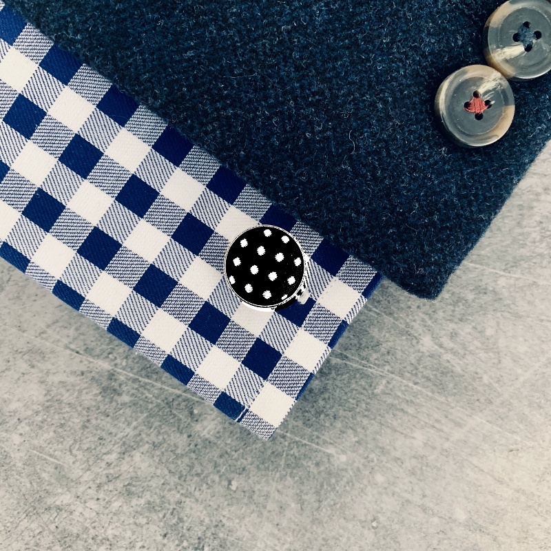 Černo - bílý set - motýlek + kapesník + manžetové knoflíčky Dots 