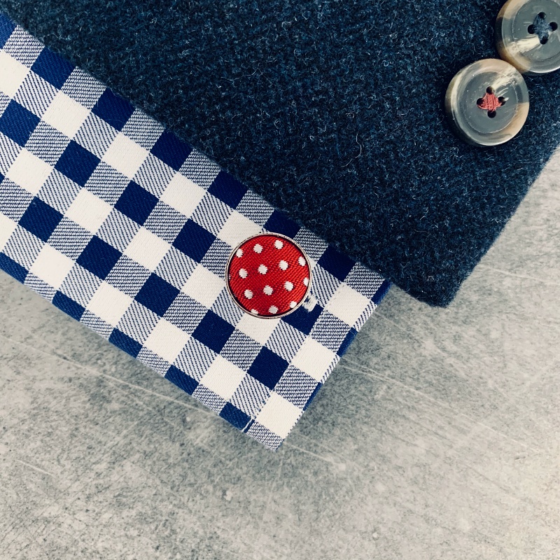 Červeno - bílý set - motýlek + kapesník + manžetové knoflíčky Dots 