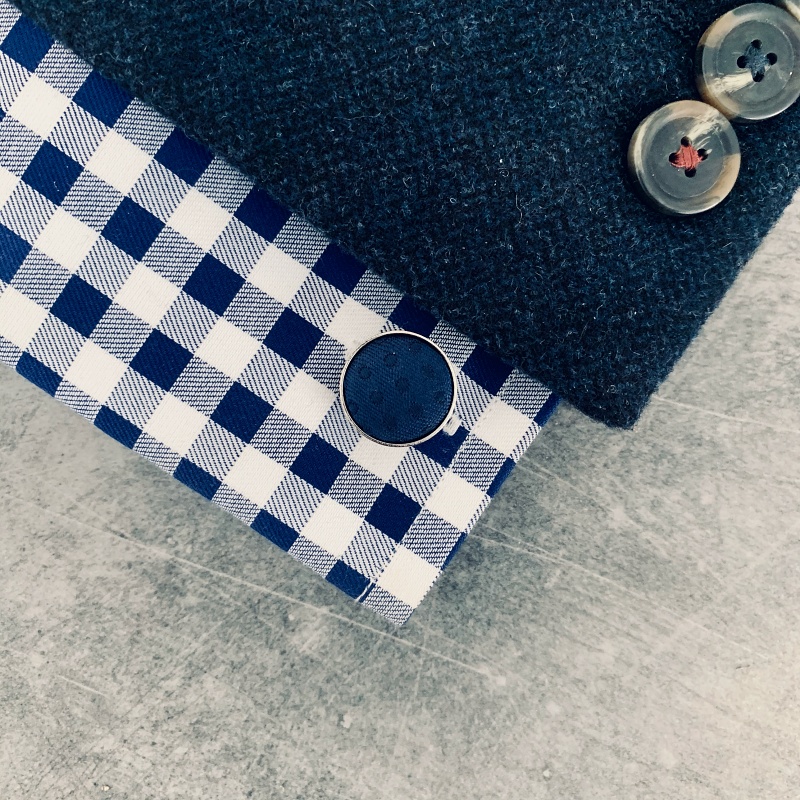 Modrý set - motýlek + kapesník + manžetové knoflíčky Dots 