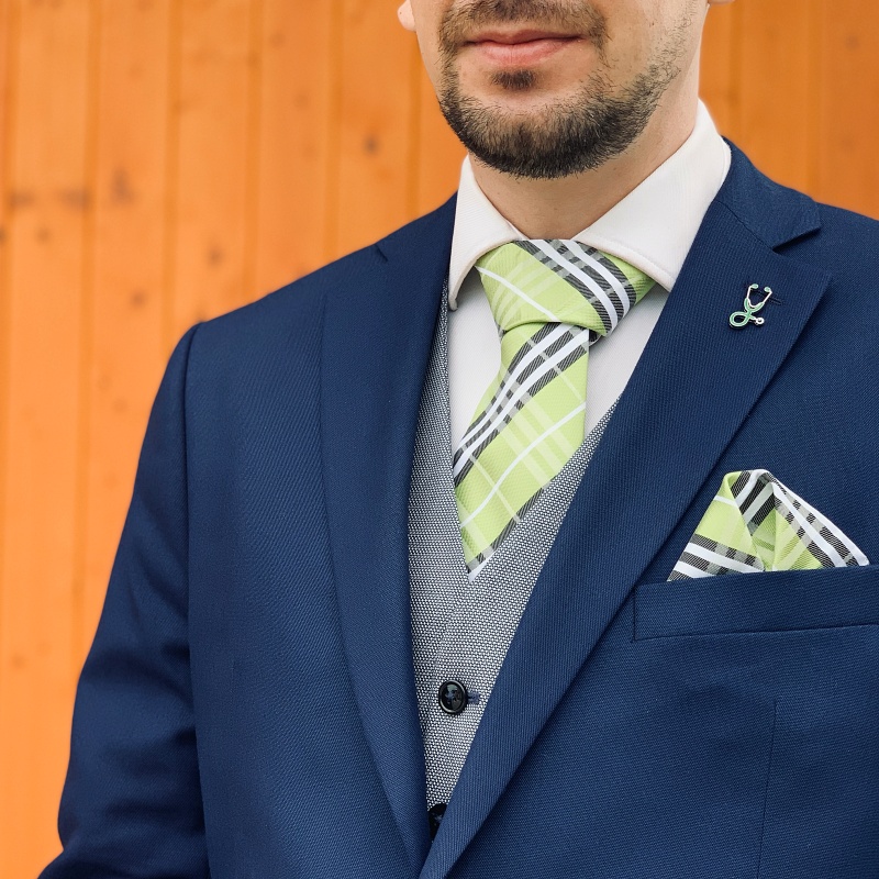 Stříbrno - zelená brož Stetoskop 