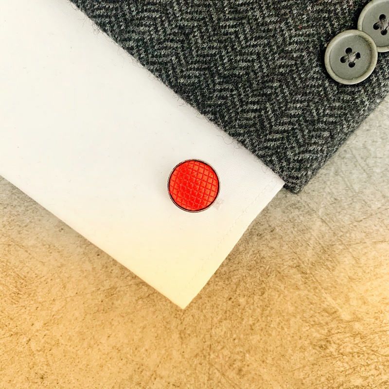 Červený set - motýlek + kapesník + manžetové knoflíčky Plaid 