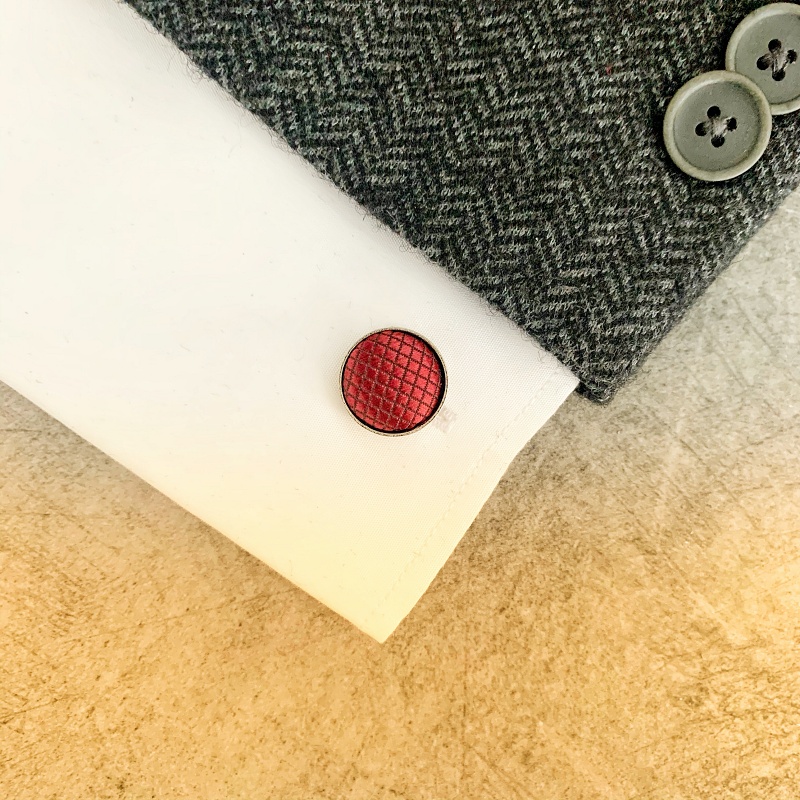 Rudý set - motýlek + kapesník + manžetové knoflíčky Plaid 