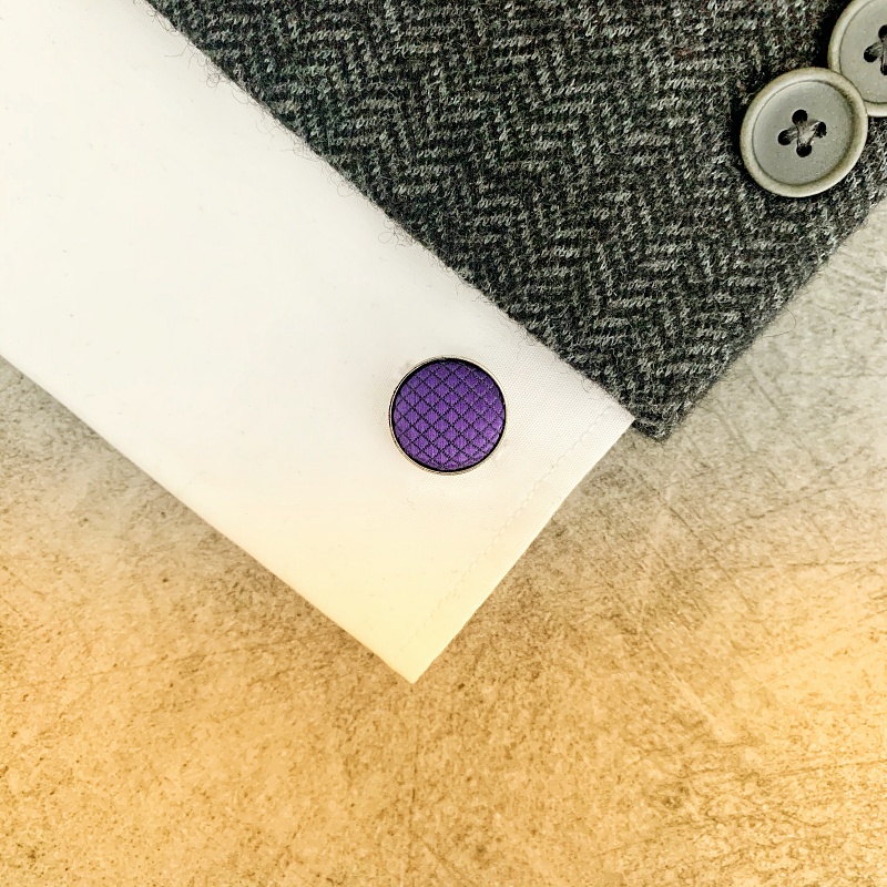 Fialový set - motýlek + kapesník + manžetové knoflíčky Plaid 