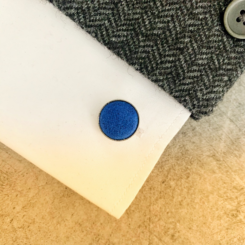 Modrý set - motýlek + kapesník + manžetové knoflíčky Semiš 