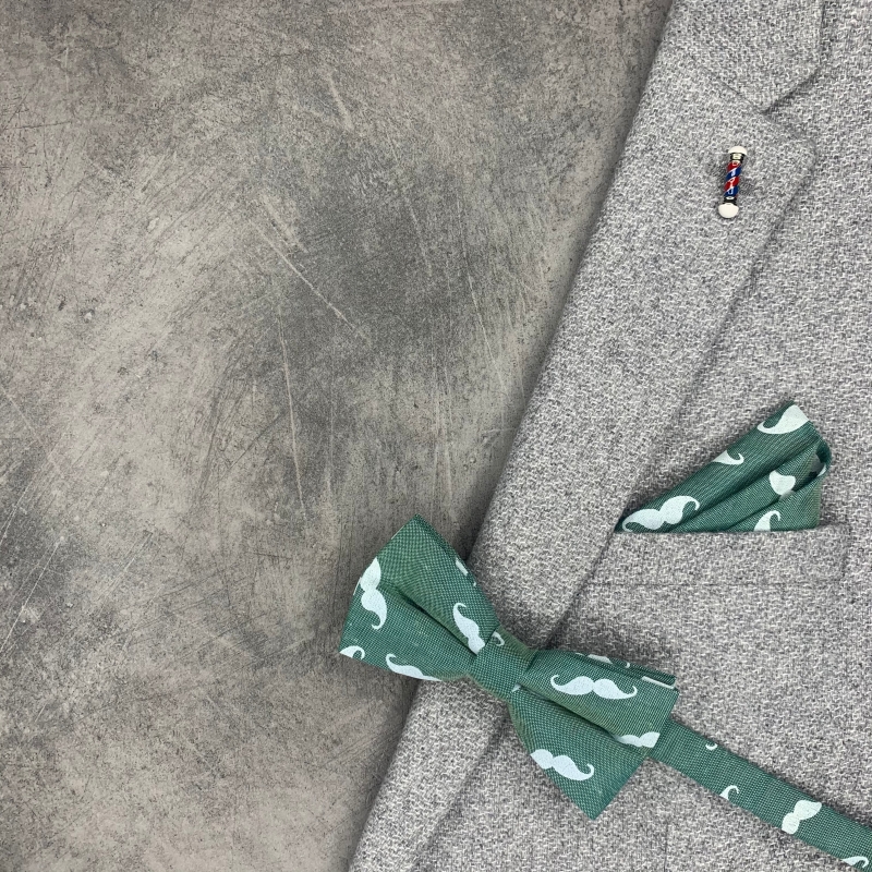 Zelený set motýlek a kapesník Knír 