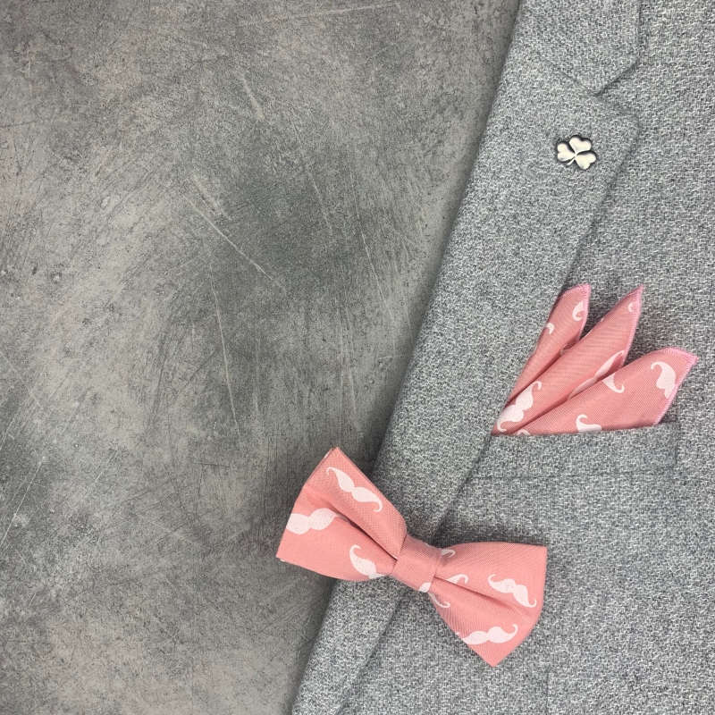 Růžový set motýlek a kapesník Knír 