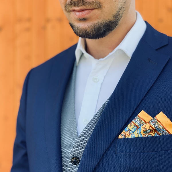 Oranžový kapesník do saka Paisley 
