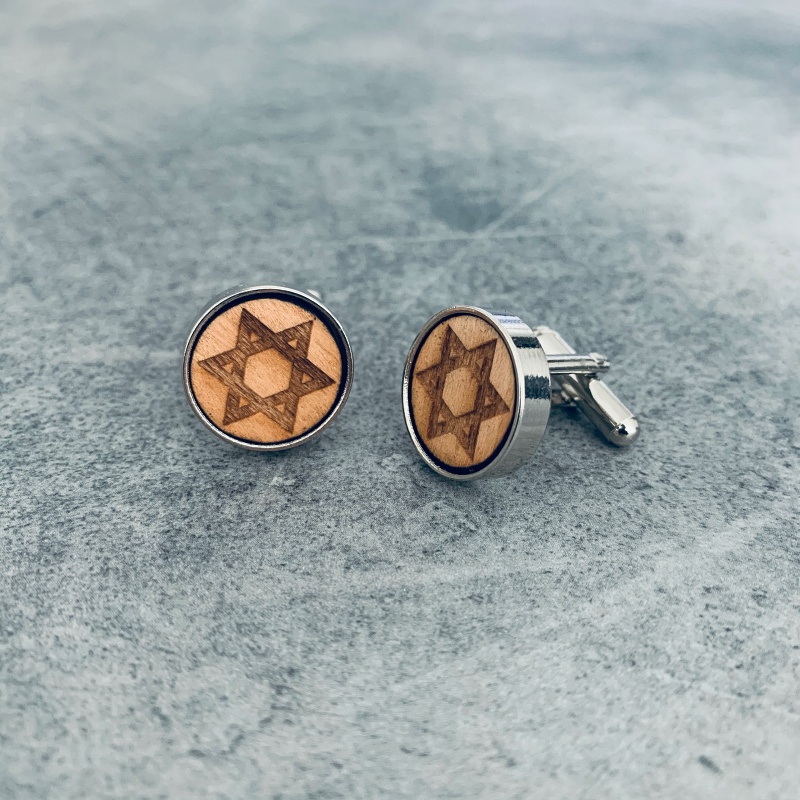 Dřevěné manžetové knoflíčky Davidova hvězda 