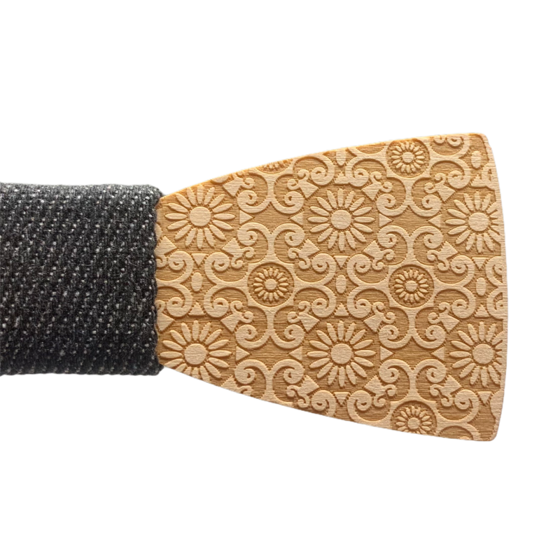 Dřevěný pánský motýlek Flower ornament black denim 