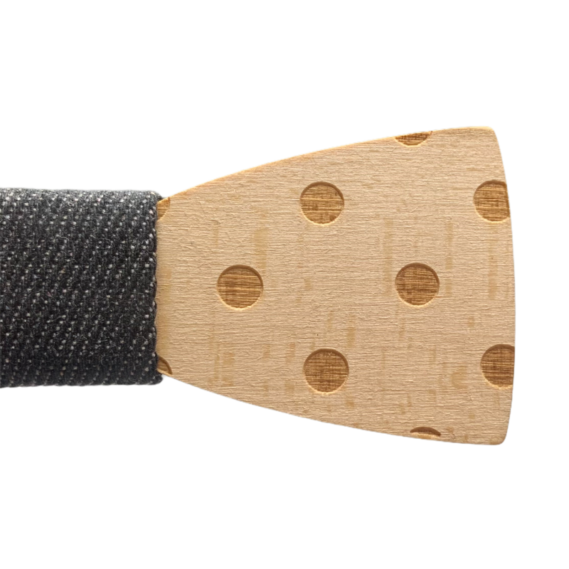 Dřevěný pánský motýlek Puntíky black denim 