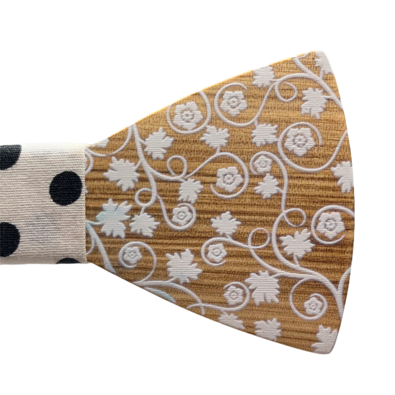 Dřevěný pánský motýlek Flower Black dot