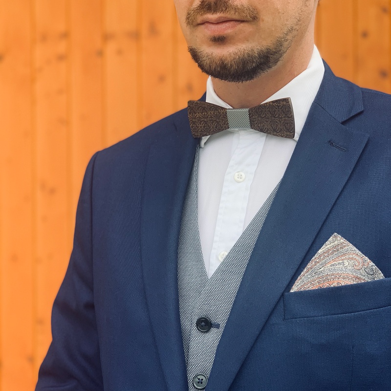 Dřevěný pánský motýlek Floral plaid 