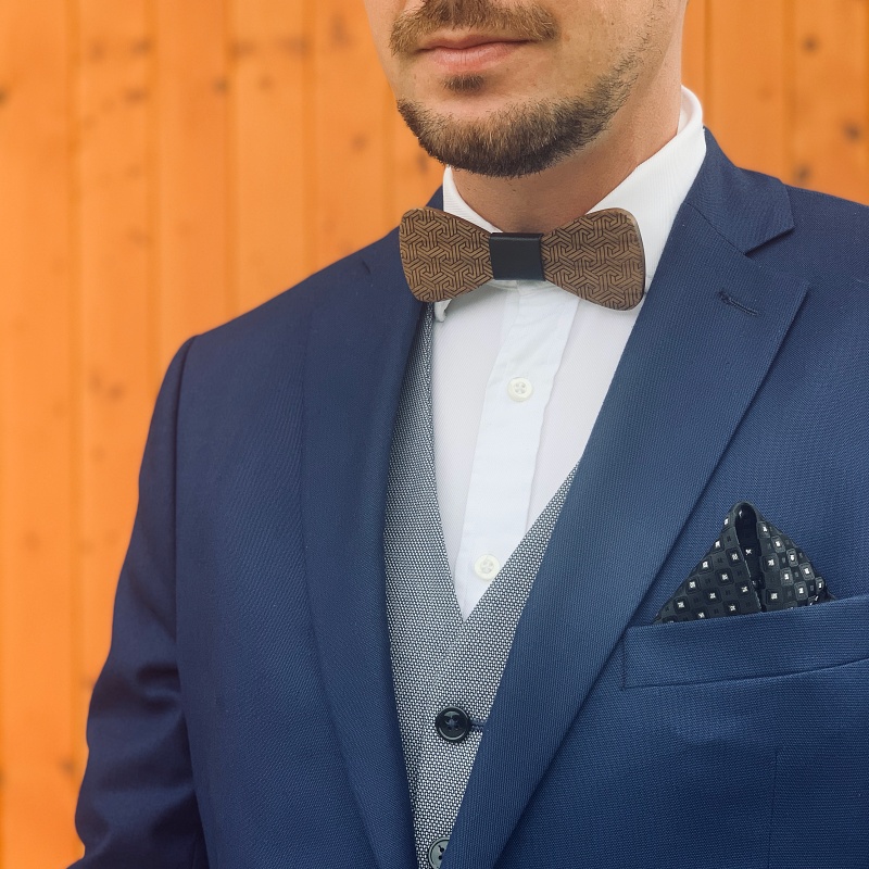 Dřevěný pánský motýlek Geo leather 