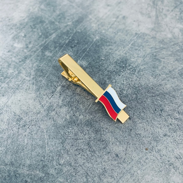 Zlatá spona na kravatu Vlajka Rusko 