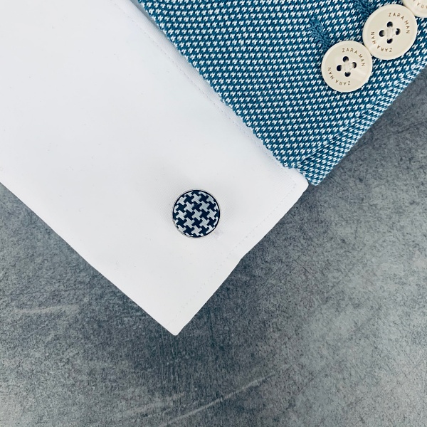 Černo - stříbrné manžetové knoflíčky Houndstooth