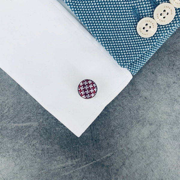 Červeno - stříbrné manžetové knoflíčky Houndstooth