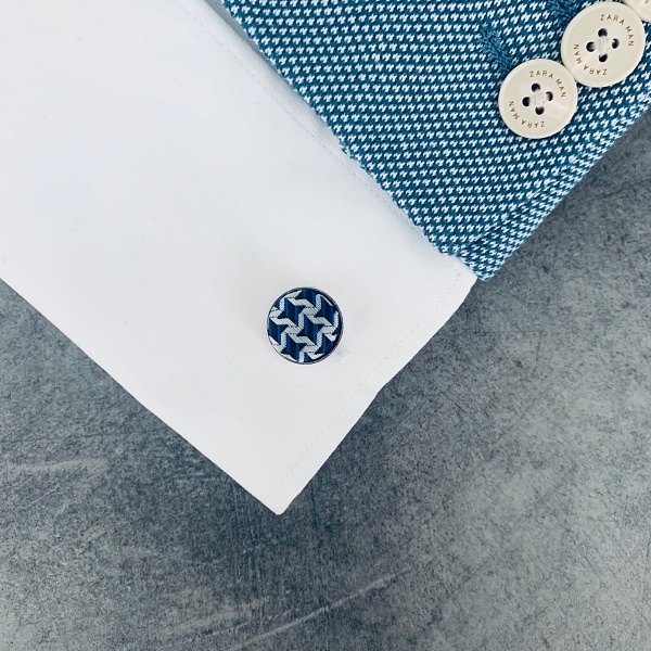 Modro - stříbrné manžetové knoflíčky Houndstooth star