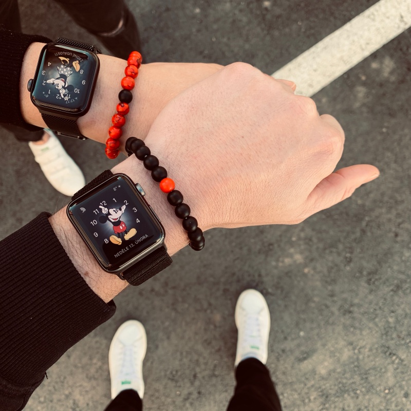 Černo - červený set pánský a dámský náramek Couple 