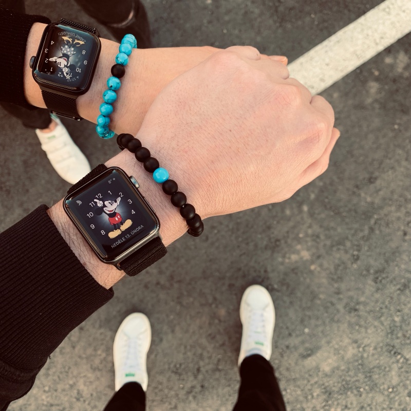 Černo - modrý set pánský a dámský náramek Couple 