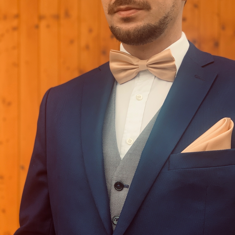 Zlatý set kravata, motýlek, kapesník a manžetové knoflíčky Plaid