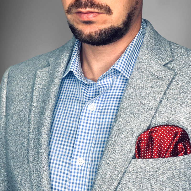 Červeno - stříbrný kapesník do saka Dots