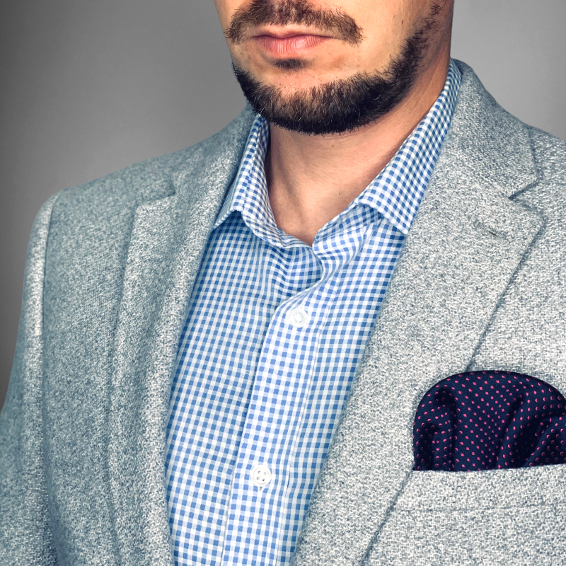 Modro - růžový kapesník do saka Dots