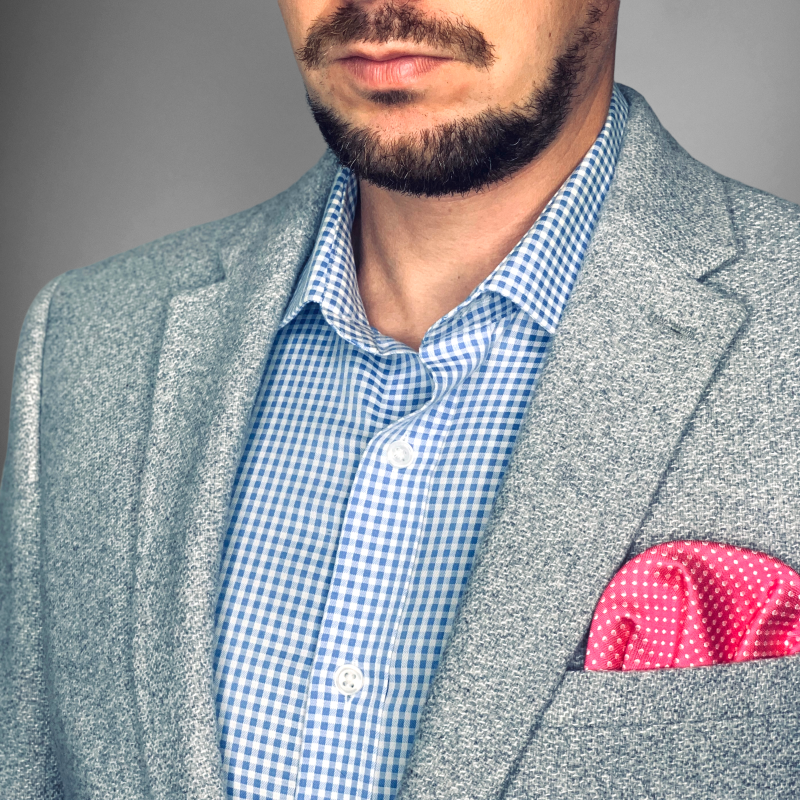 Růžovo - bílý kapesník do saka Dots