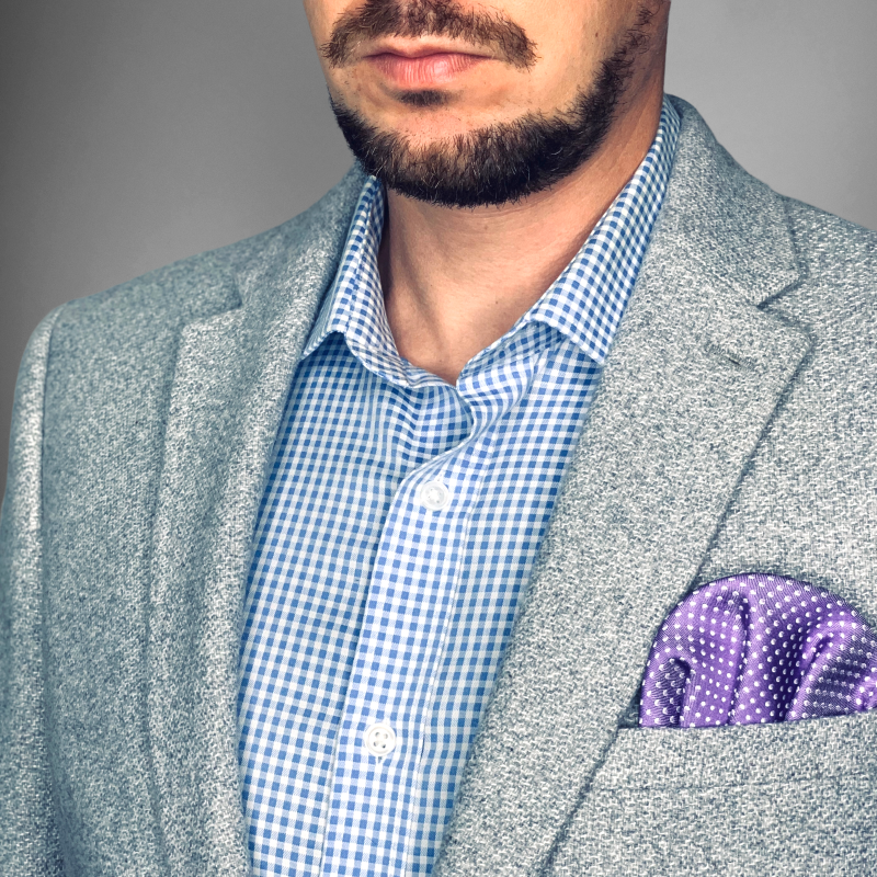 Fialovo - bílý kapesník do saka Dots