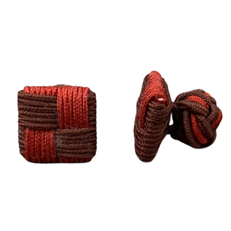 Hnědo - červené manžetové knoflíčky Ball Square