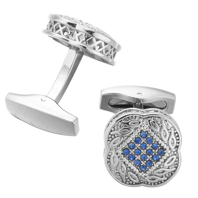 Stříbrné manžetové knoflíčky Ornament blue crystal