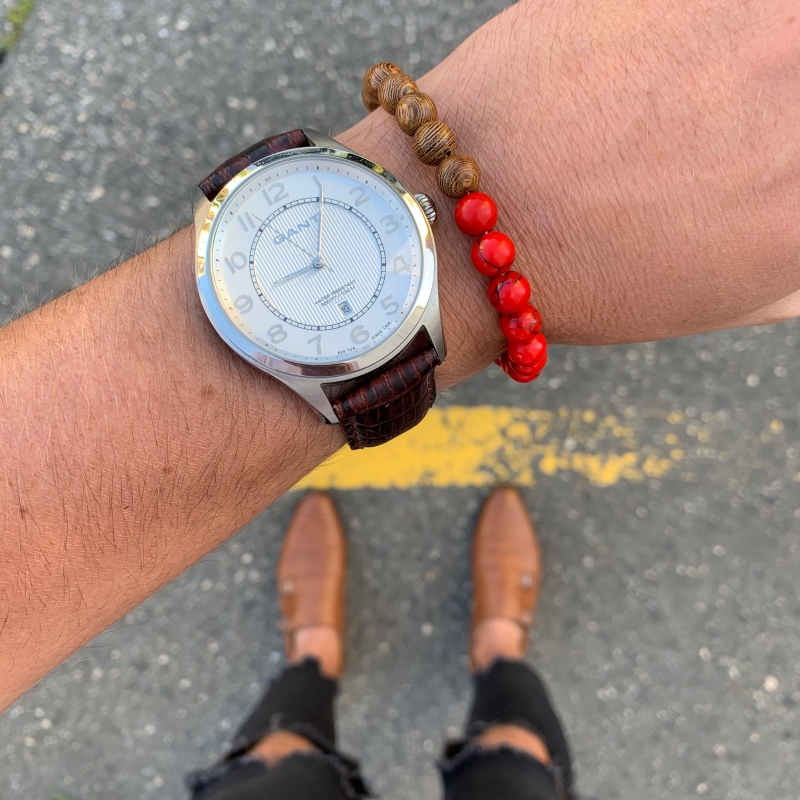 Červeno - hnědý náramek Wood 50