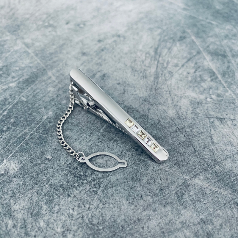 Stříbrno - žlutá spona na kravatu 5 Crystals 